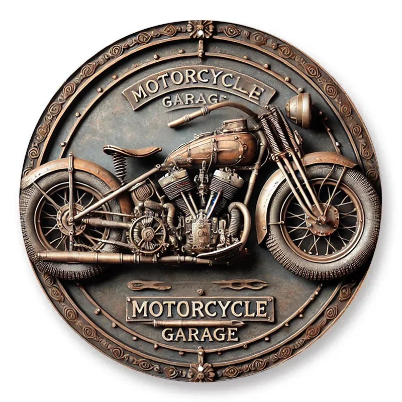 

Винтажная алюминиевая вывеска в стиле ретро 8x8 дюймов - круглая металлическая жестяная настенная вывеска для мотоцикла, гаража, кафе
