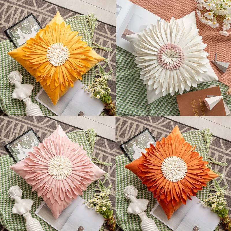 

3d Sunflower Handmade Velvet Cushion Throw Pillow In Bedroom Living Room Small Daisy Flower Throw Pillow Home Sofa Cushion