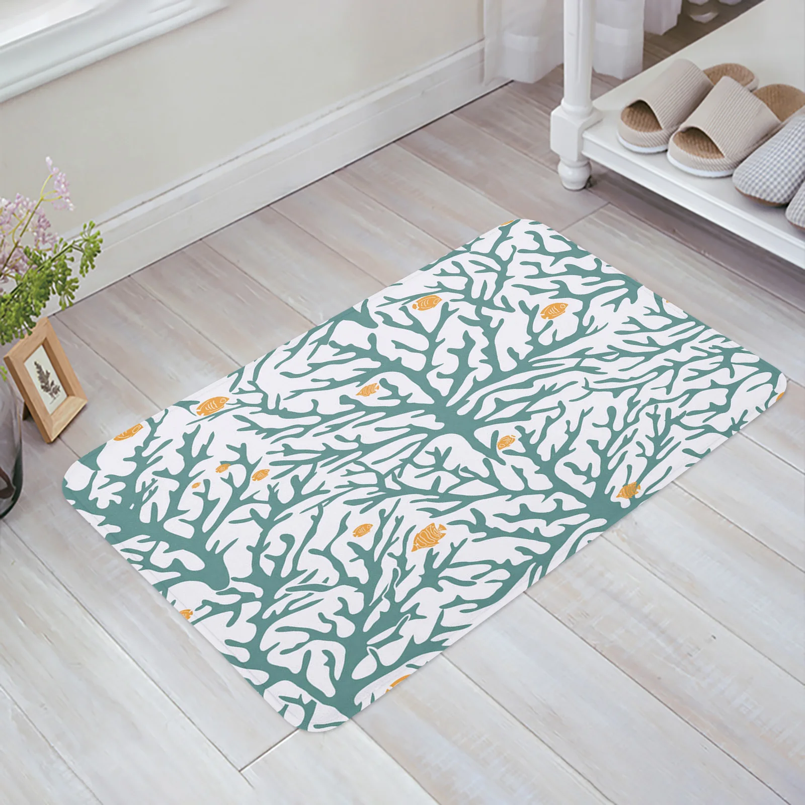 

Trees Fish Dense Home Entrance Doormat Kitchen Bathroom Floor Anti-slip Floor Mat Living Room Bedroom Decor Mat