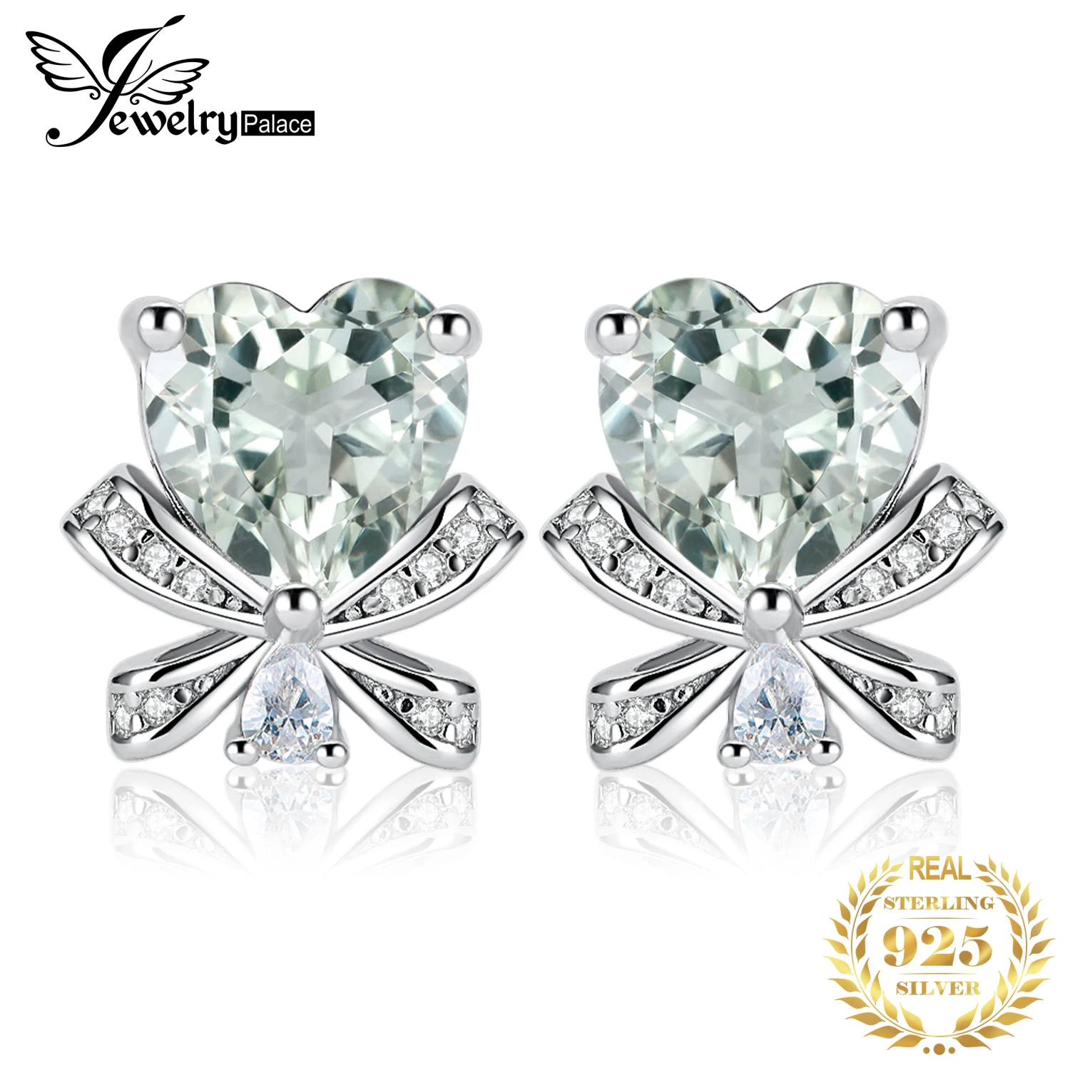 

JewelryPalace New Arrival Love Heart Bow Knot 2.5ct Natural Amethyst 925 Sterling Silver Stud Earrings for Woman Fashion Gift