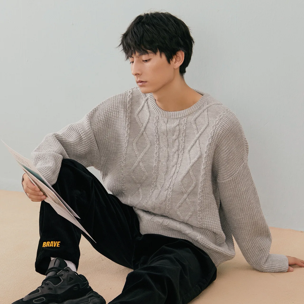 Metersbonwe Man Texture Sweater Round Collar Pullover Solid Color Warm Long Sleeves Winter Loose Korean Style Teenagers Sweater