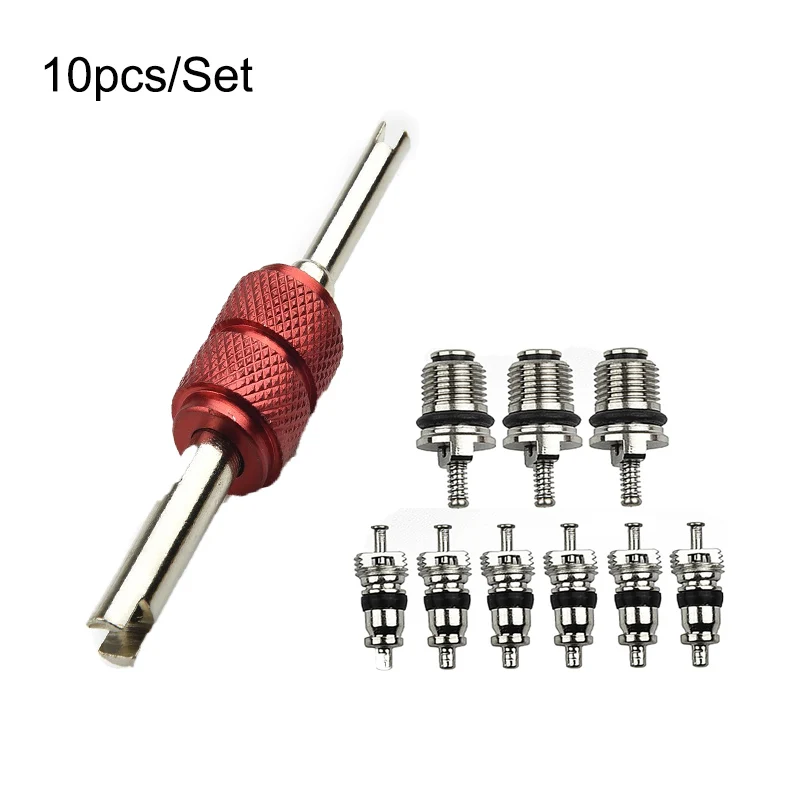 

10Pcs Car Air Conditioner Valve Core With Wrench Removal Installation Tool Vehicle A/C Air Conditioning System Remover Repair