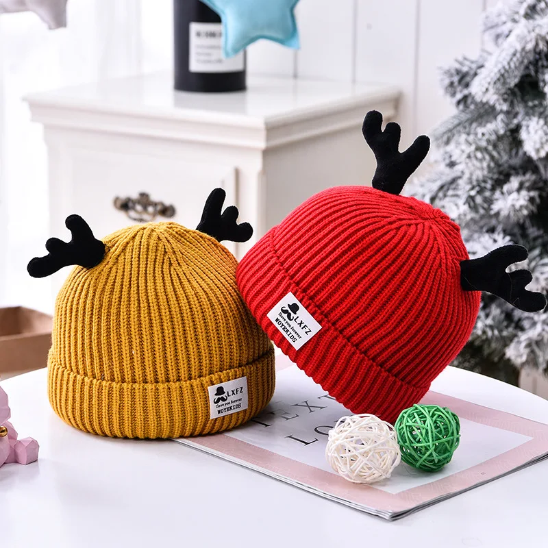 

2022 Baby Hat Christmas Hat Gift 0-4 Years Infant Cap Knitted Winter Hat Warm Bebi Cartoon Elk Antlers Style Cap Toddler Costume