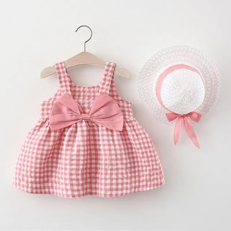 

2pcs Baby Girls Breathable Cotton Summer Casual Clothing Set Sleeveless Floral Dress+Hat Set for Children Baby Girl 6Month-3Year