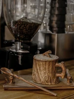 yun kiln handmade coarse pottery coffee mug with handle coffee mug creative retro flower cup japanese style