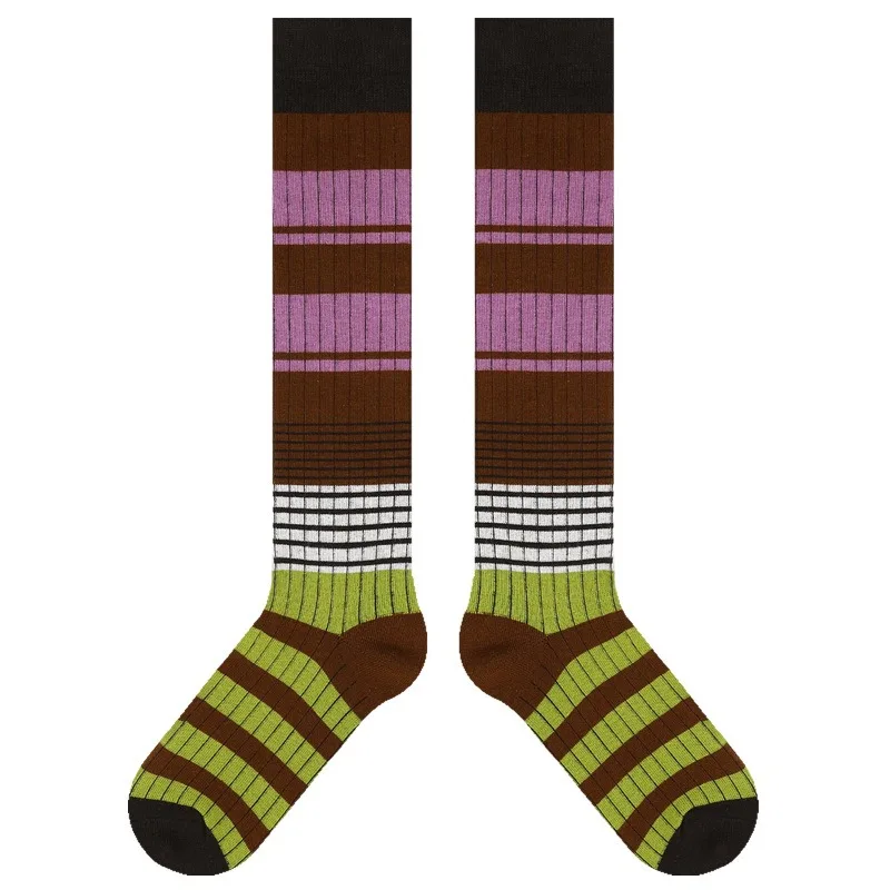 Женские зимние чулки до колена модные красочные полосатые длинные носки женские