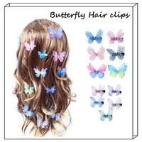 fashion butterfly hair clips color double layers tulle butterfly hair clip girl kids barrette wedding hairpins hair accessories