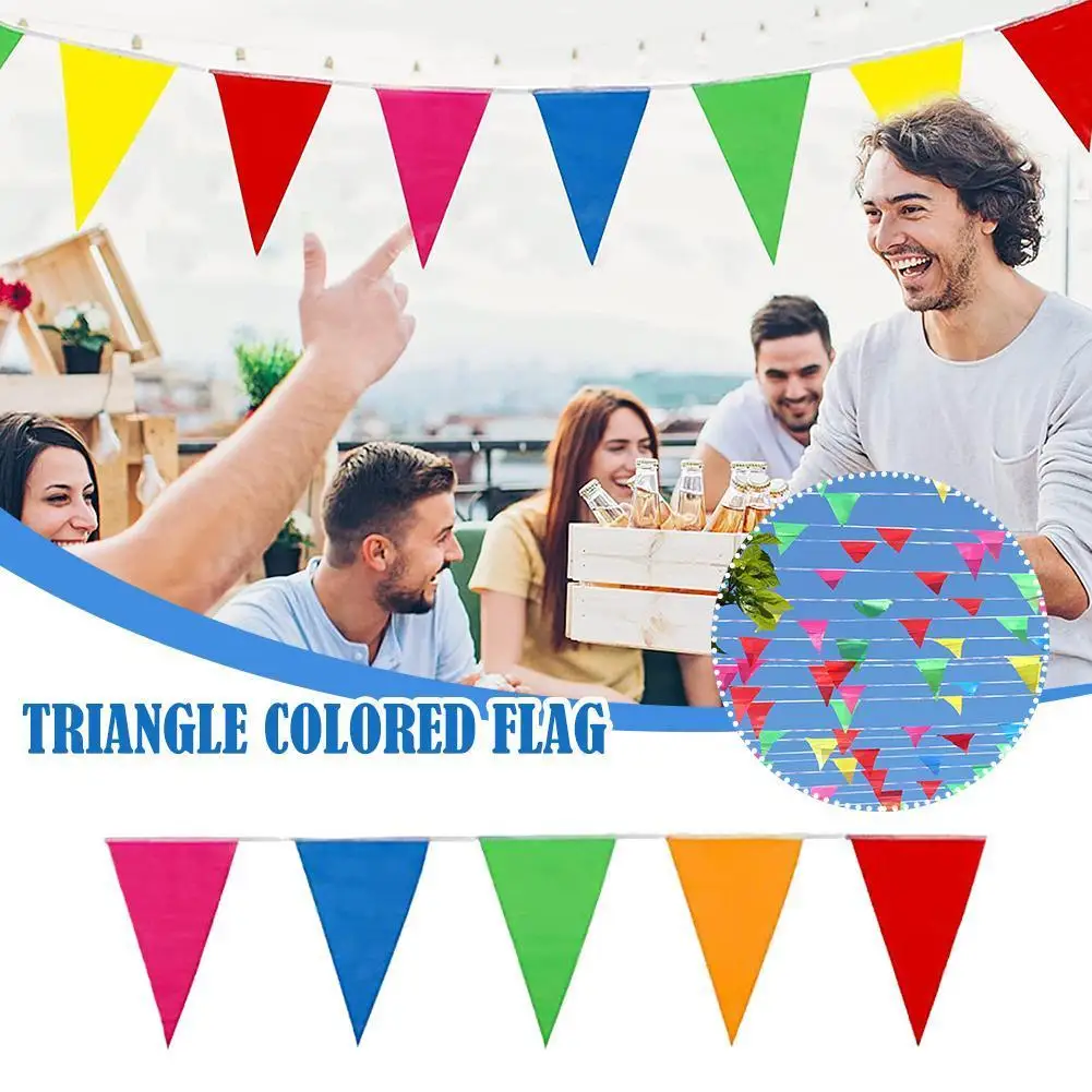 

Яркие Треугольные флаги, 50 м, разноцветные флаги перьеров, украшение для праздника, свадьбы, дома, сада, вечерние Festival A2N6