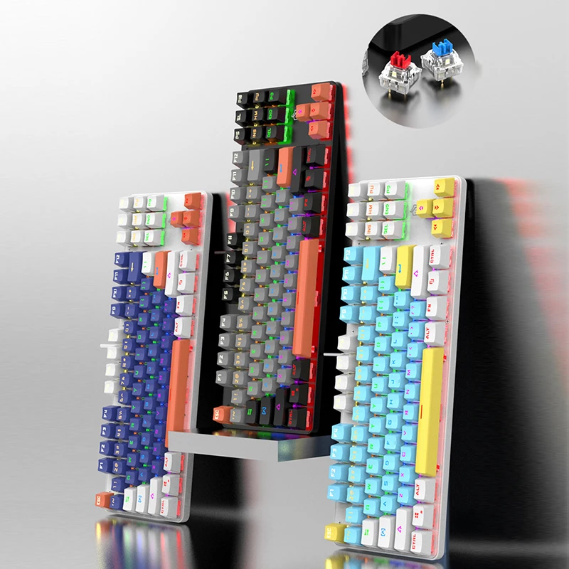 

Green axis mechanical keyboard with 87 keys can be inserted and dialed axis set, girl and girl heart racing game, office