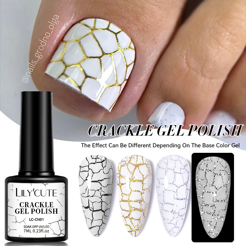 LILYCUTE 7ml Crackle Gel Unha Polonês Cracking Nail Gel Secagem Rápida Vernizes de Arte de Unhas Híbrido Semi Permanente Soak Off Base Top Coat