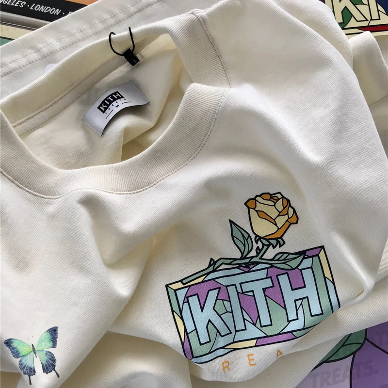 

Повседневная футболка с логотипом Kith Box для мужчин и женщин, футболка с цветочным принтом Kith, лучшее качество, лето 2022, повседневные мужские ...
