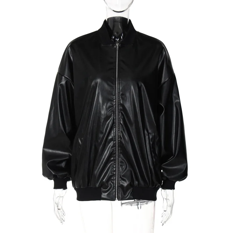 Popular Heavy Women's Clothing 2023 Winter New Fashion Casual Imitation Leather Cardigan Zipper Loose Long Sleeve Jacket