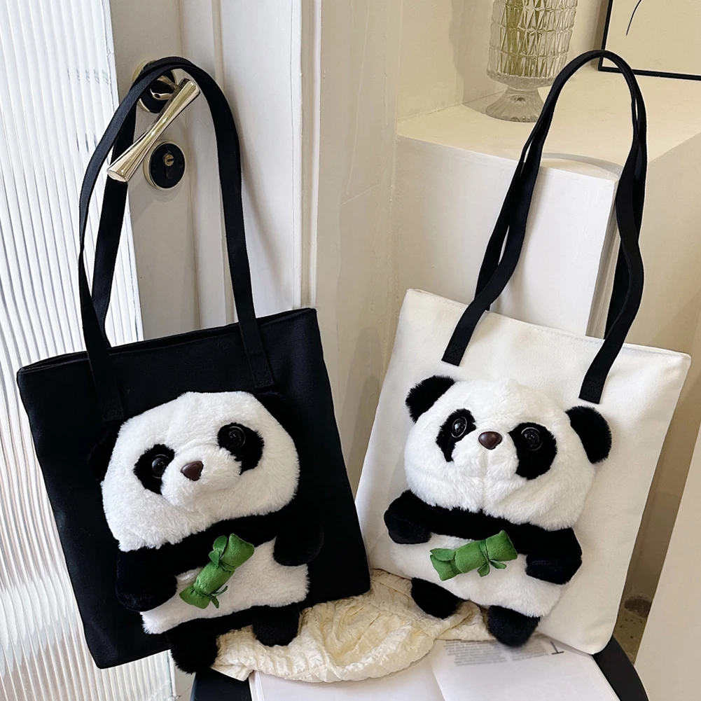 

2023 Ladies New Panda Holding Bamboo Tote Handbag Creative Travel Cute Shoulder Bag for Women Cartoon Large Canvas Underarm Bags