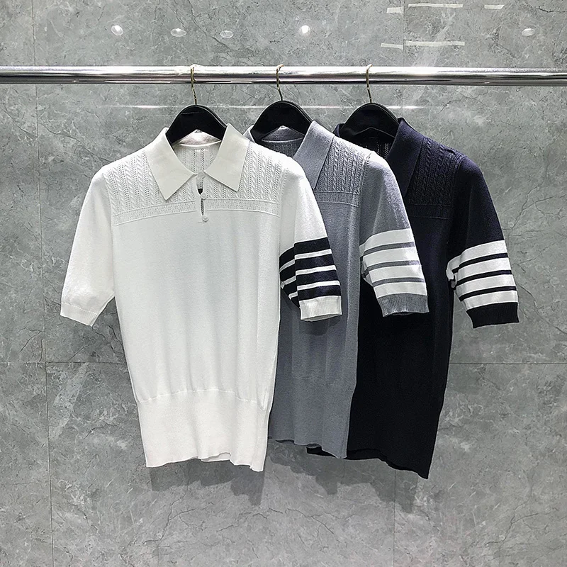 TB THOM Women's T-shirts Kawaii Puppy 4-Bar Stripes Polo Knit Top 2022 Summer Korean Fashion Harajuku Streetwear T Shirt