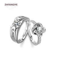 trendy 925 silver jewelry rings with zircon gemstone 2 in 1 open finger ring set for women men lover wedding promise party gift