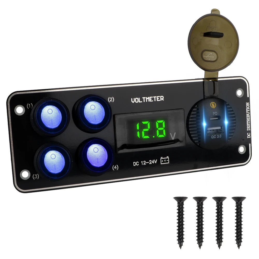 

Панель светодиодных переключателей 24 В, 12 В, 4 кнопки, тумблер освещения, USB-зарядные устройства 3,0, автомобильные аксессуары для лодки, каравана, автофургона, грузовика, прицепа, внедорожного 4x4