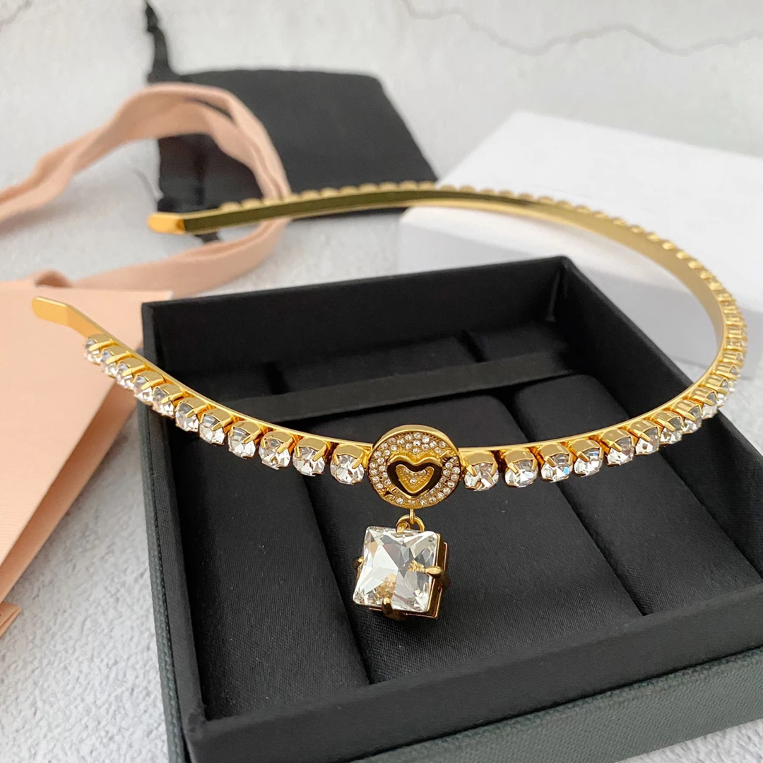 

New Fashion Brand Gold Large Crystal Hair Hoop Luxury Jewelry Sweet HairBand Women High Quality Runway Lovely Designer