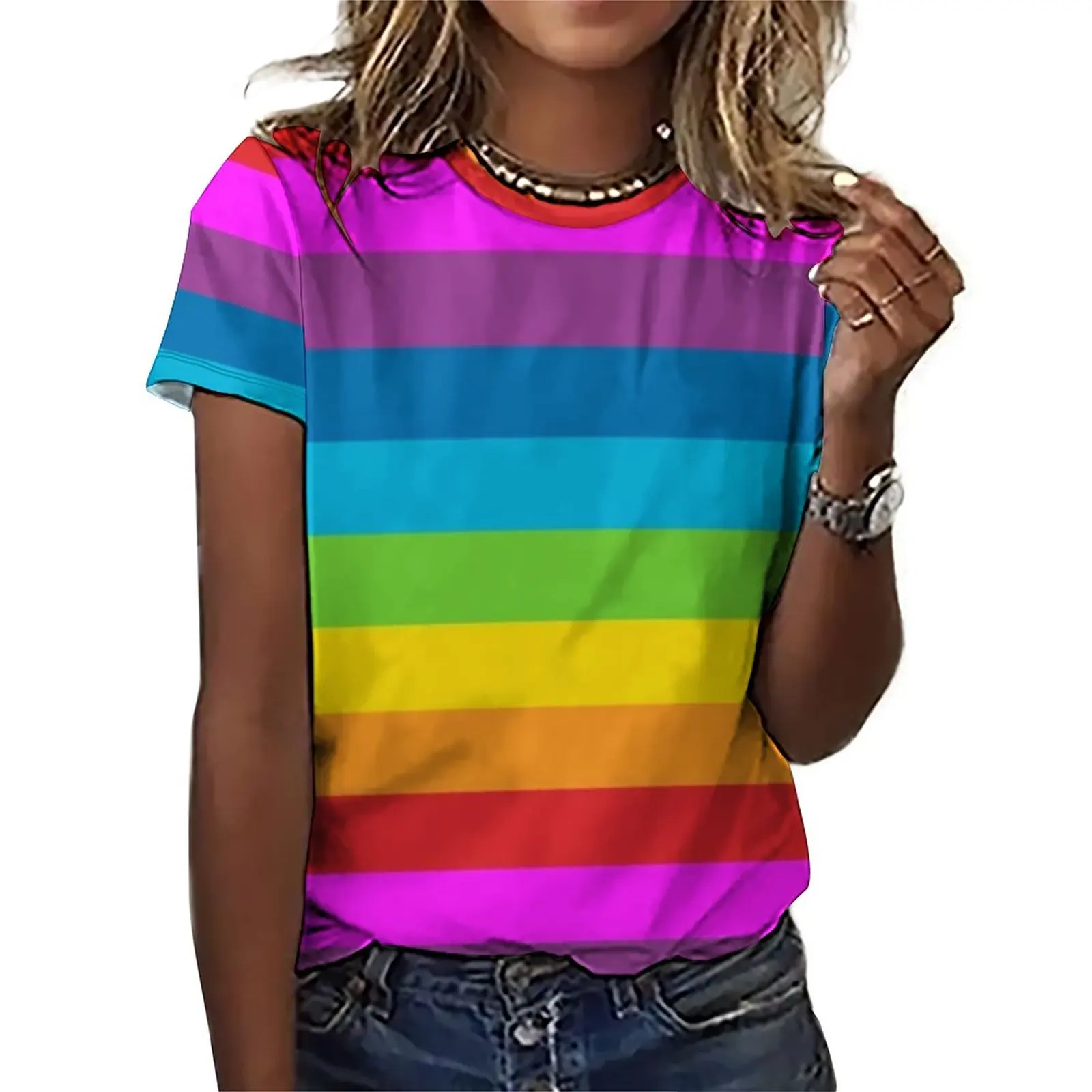 

Striped Pattern T Shirt Rainbow Stripes Retro T Shirts Short Sleeve Streetwear Tee Shirt Beach Graphic Tees 4XL 5XL 6XL