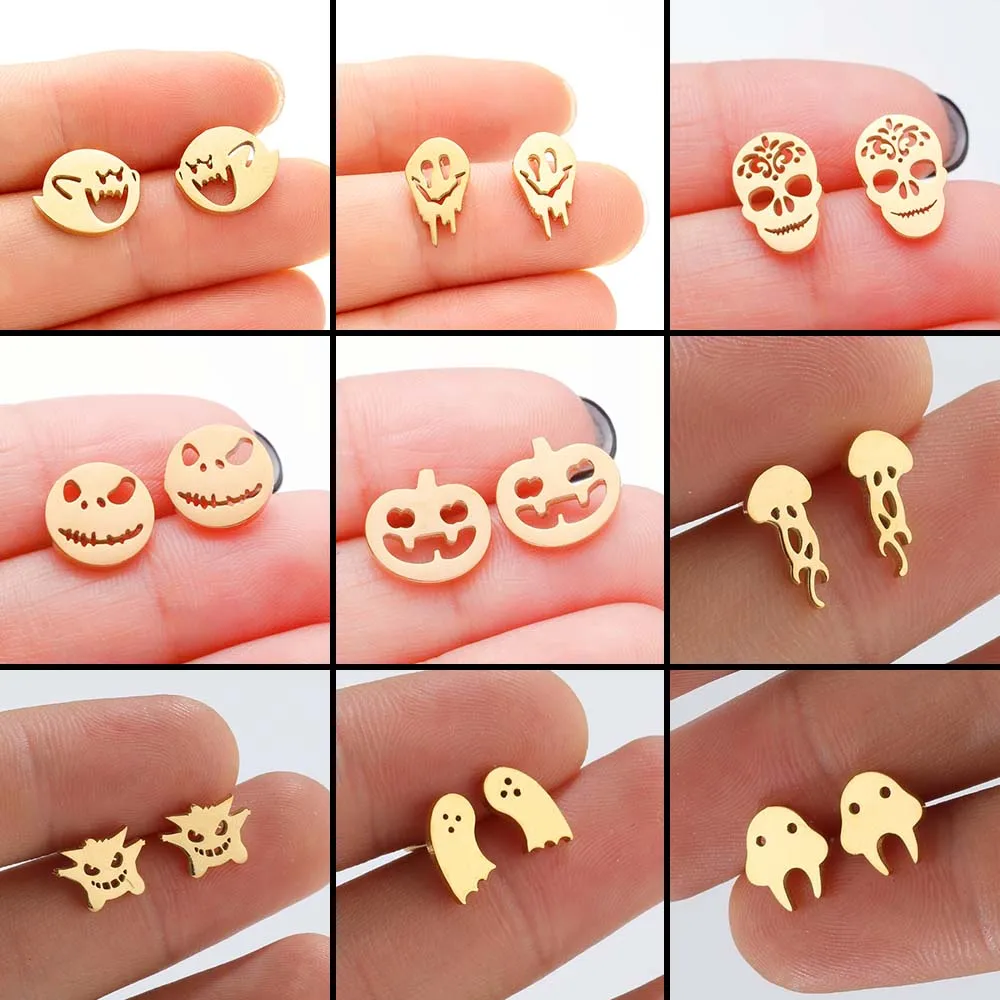 

Women'S Earrings For Halloween Wholesale Monster Ghost Pumpkin Skull Stainless Steel Ear Piercing Earring Party Decorations
