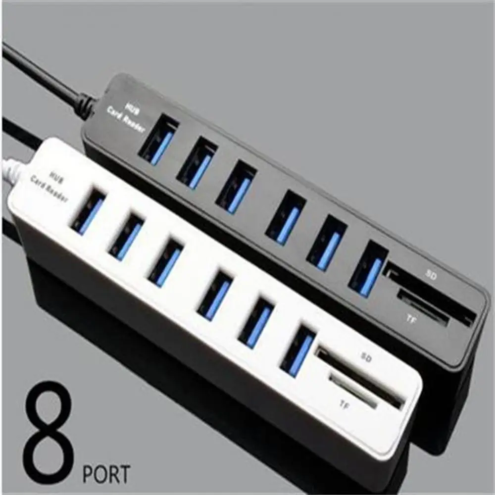 

8-port Divider Power Adapter Abs Multi Splitter Adapter Portable Computer Accessories Docking Station Tf/sd Card Reader Usb Hub