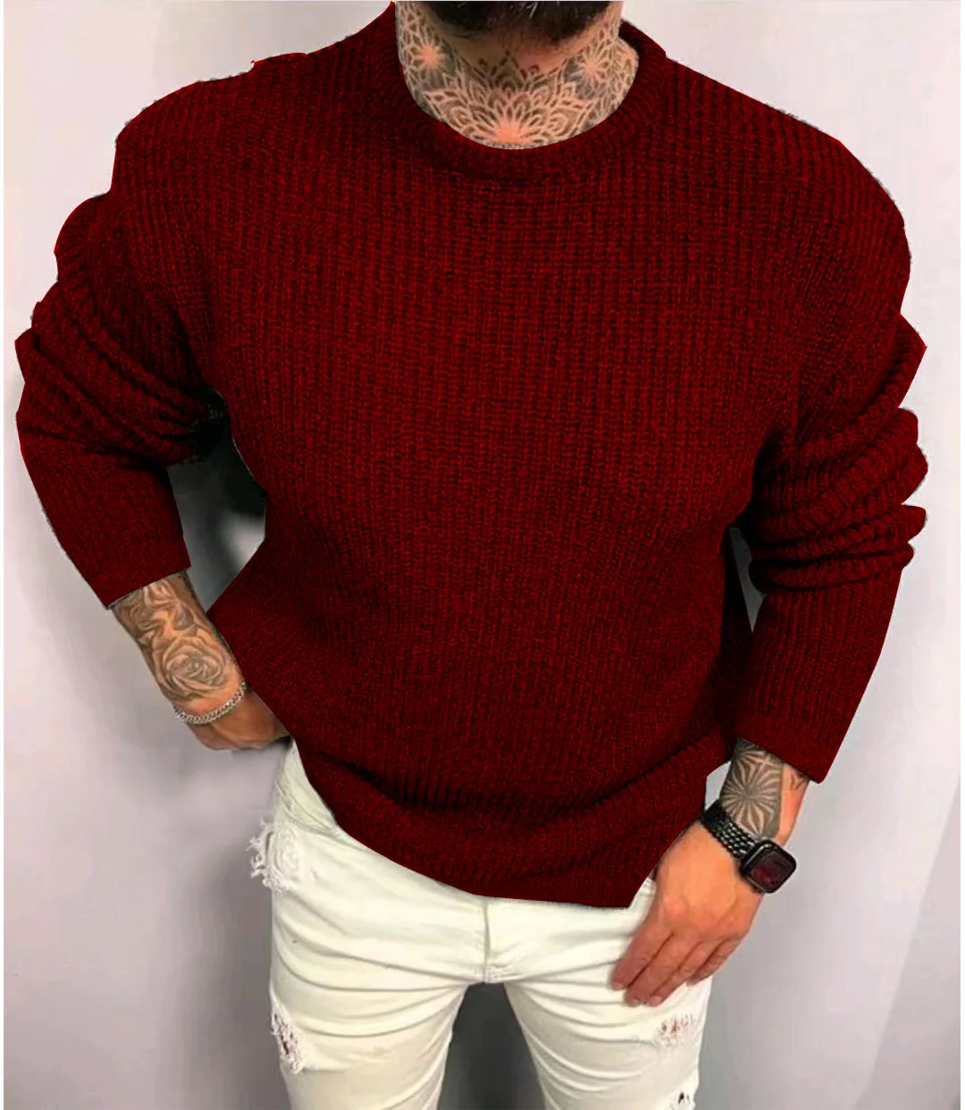 Men's Winter Oversize knitted Pullover Sweaters Vintage Solid O-Neck Autumn Winter Coffee Male's Knit Sweaters Suéter Masculino