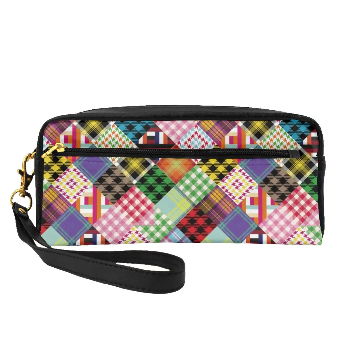 

Colorful Patchwork Leather Storage Organizers Plaid Bohemian Print Women Makeup Pouch Large Capacity Daily Cosmetic Bags