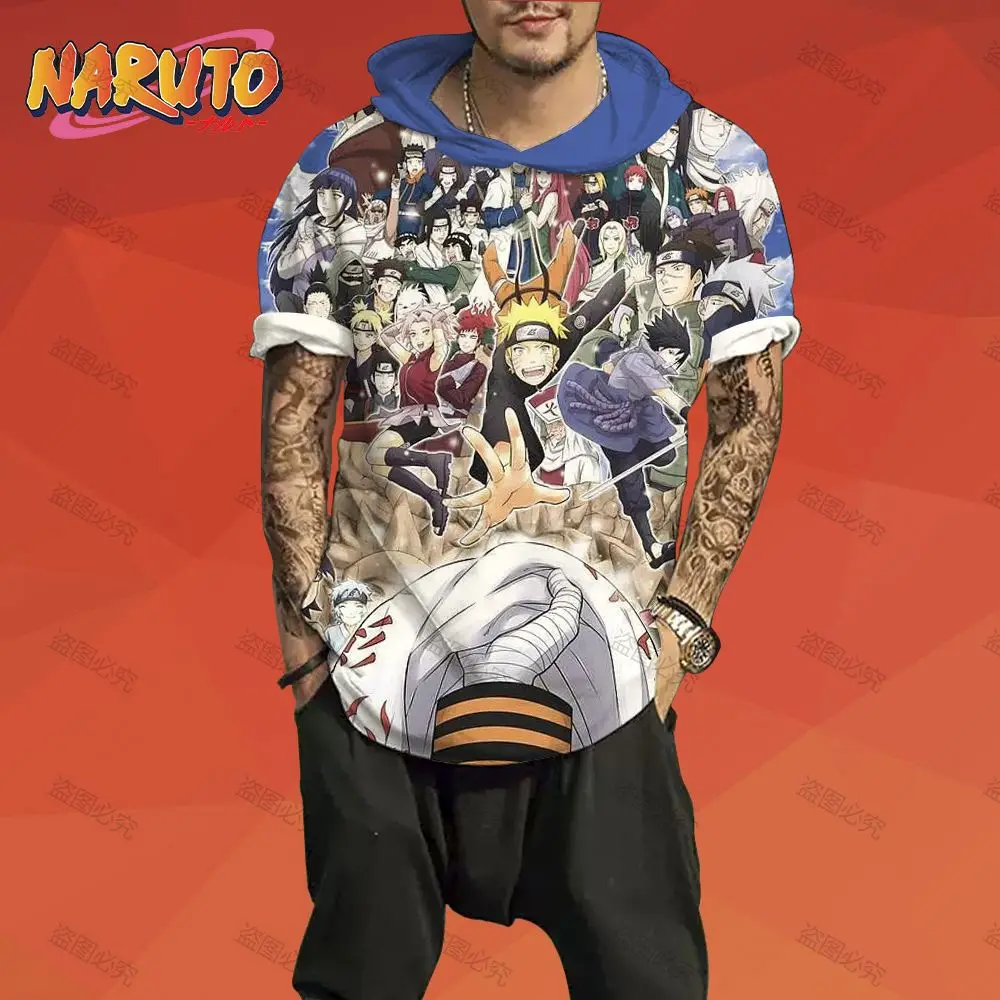 

Hooded Shirt Fashion Naruto High Quality Men's Tshirt 2023 Tshirts Short Sleeve Oversized Harajuku Style Clothing Anime Trend