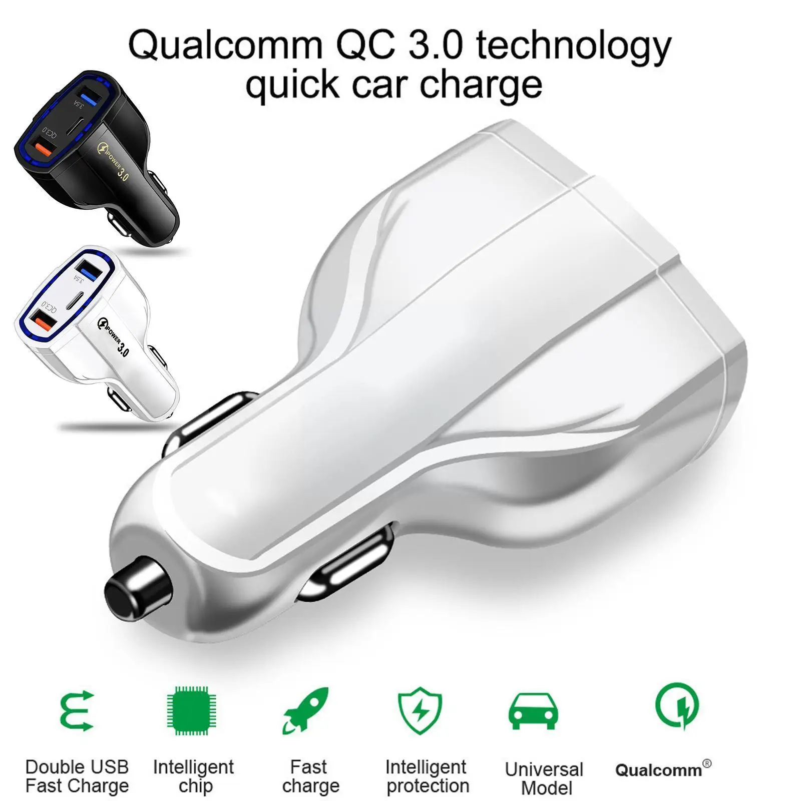 

Quick Smart Car Charger QC 3.0 Fast Charger 3 Ports Port C Car Port TYPE 3.0 Accessories Part USB QC 3.5A I0T3