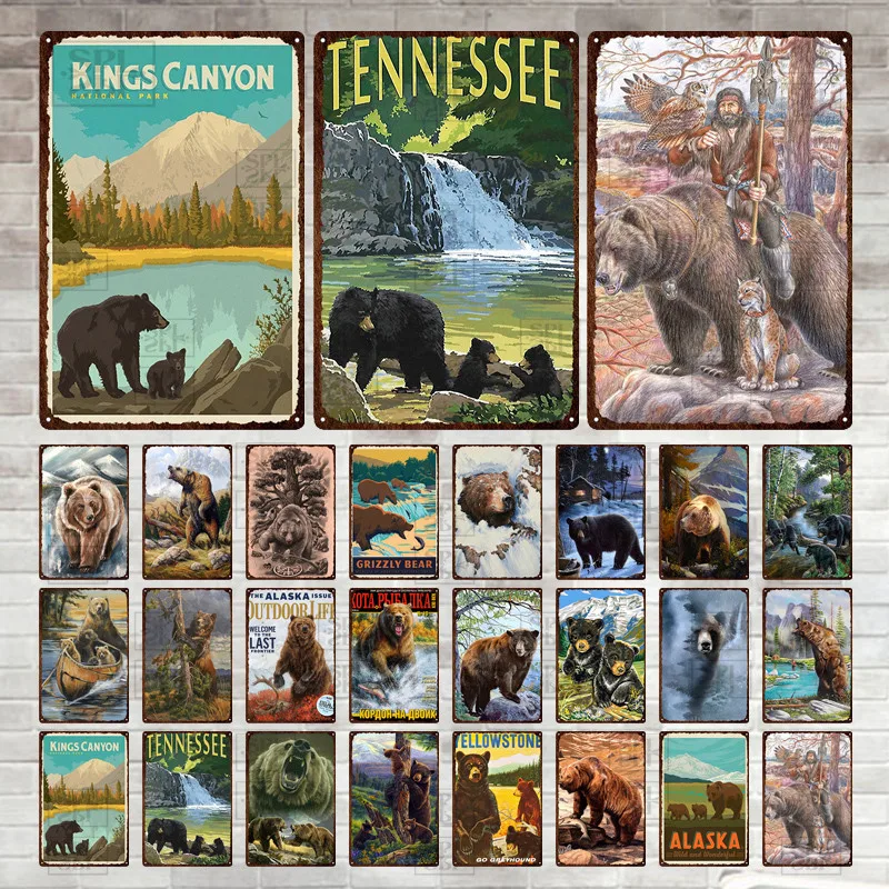 

Vintage Man Cave Poster Hunting Deer Grizzly Geese Bear Dogs Moose Metal Tin Signs for Club Farm House Decor Hunt Wall Plaques