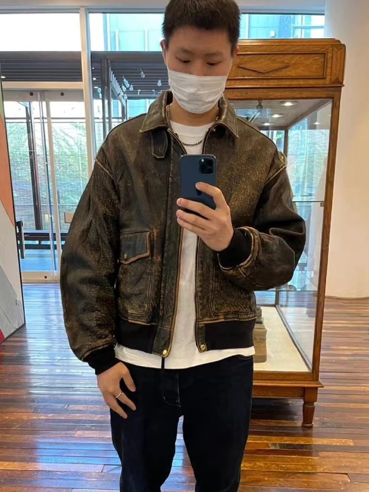 Мужская куртка из состаренной овечьей шкуры VISVIM FIL 22AW ELMENDORF Nakamura в японском стиле