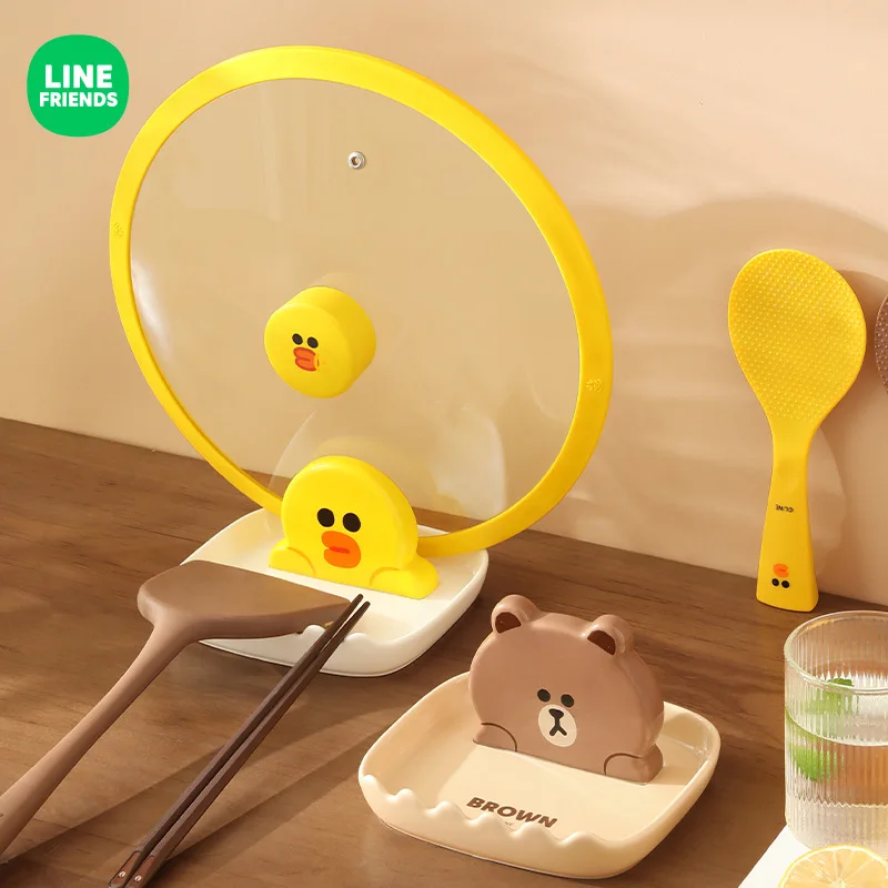 

Line Friends Kawaii BROWN SALLY Cartoon Kitchen Pot Lid Holder Porcelain Countertop Sit Spatula Holder Spoon Storage Rack Gift