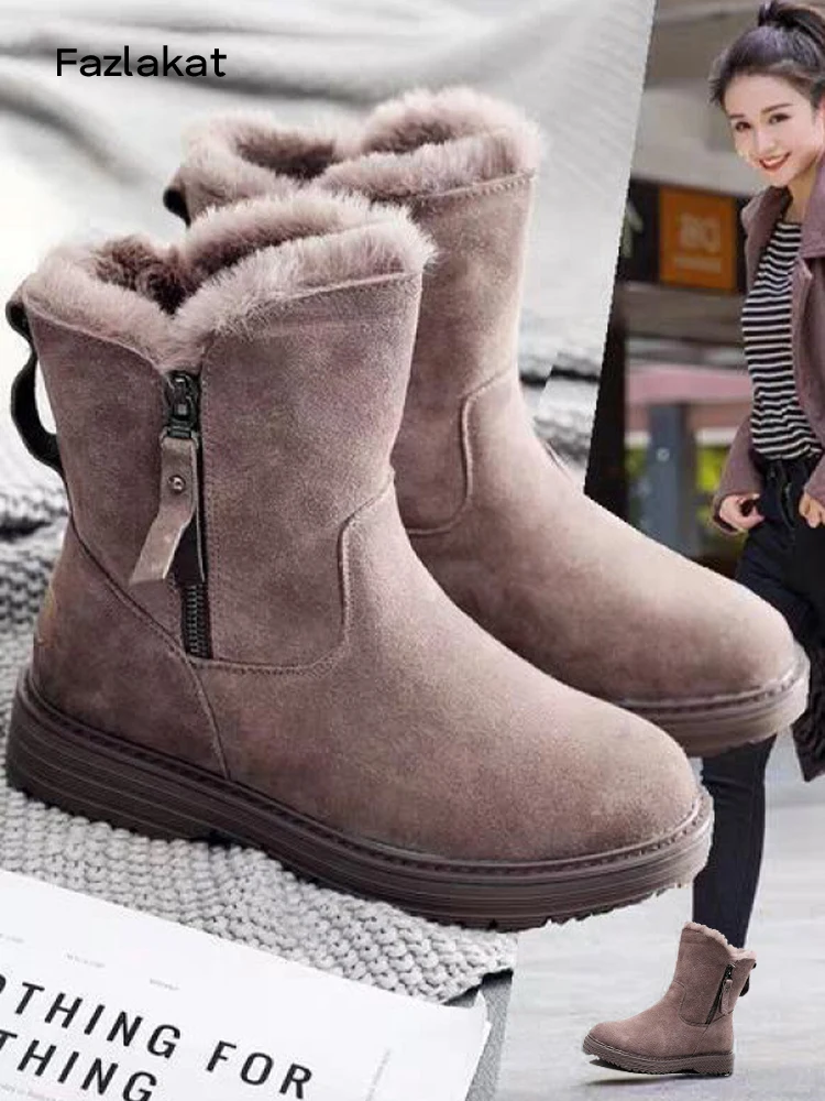 

2020 Winter New Korean Version Plus Velvet Warm Snow Boots Female Short Tube Cotton Boots Tassel Zipper Boots Cotton Shoe