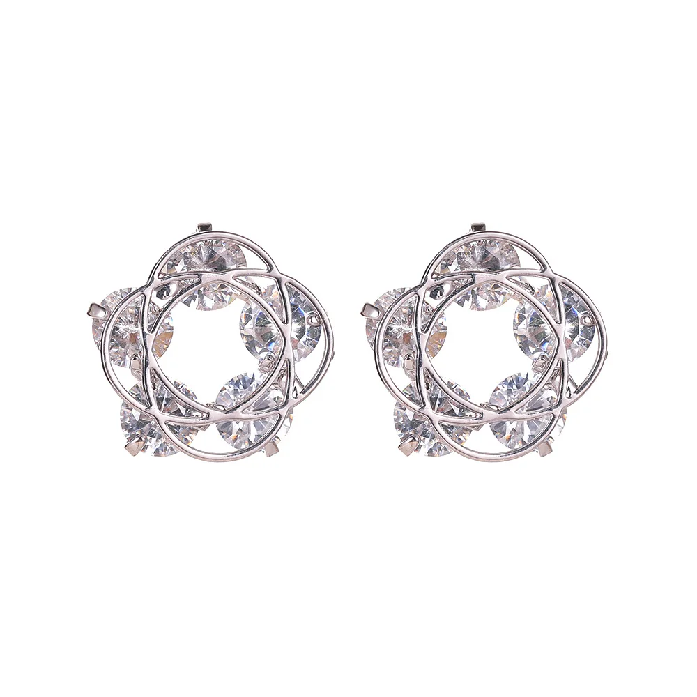 

5-zircon Stud Earrings Hollow Geometric Flower Earrings For Women Earing Jewelry Gold Silver Color Earings Bridal Earring CF911