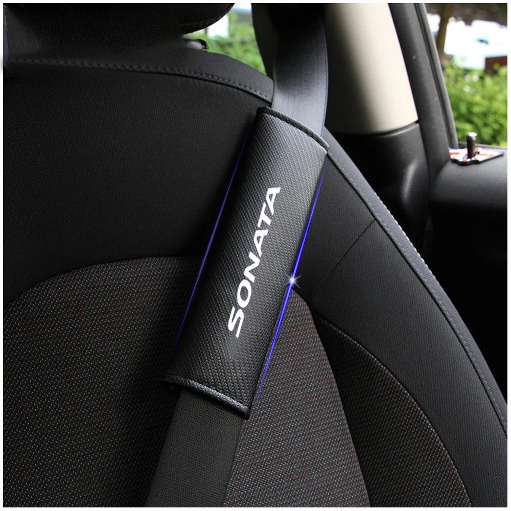 

For Hyundai SONATA Car Safety Seat Belt Harness Shoulder Adjuster Pad Cover Carbon Fiber Protection Cover Car Styling 2pcs