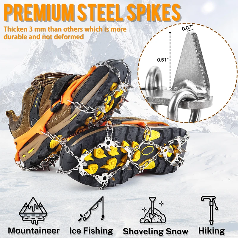 

Ice Cleats, Snow Grips Walk Traction Crampons with 19 Anti-Slip Stainless Steel Spikes for Boots Shoes Hiking Walking Jogging Mo
