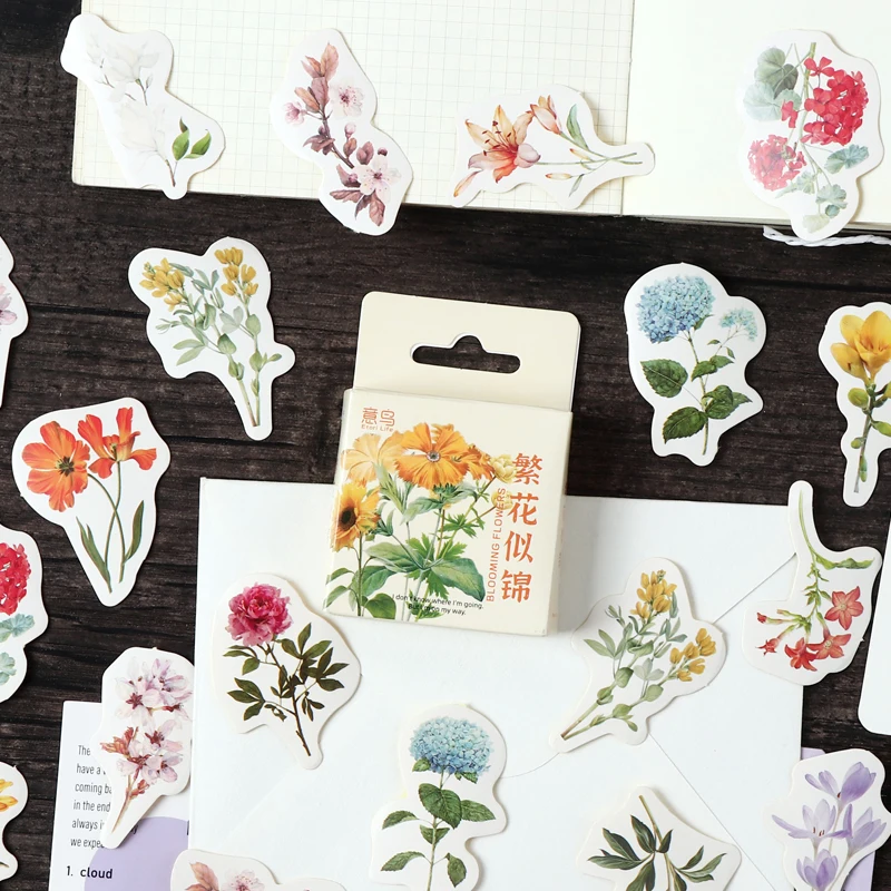 

46 pcs Flowers Stickers aesthetic Stick Labels Decorative Diy Scrapbooking Diary Album hand made Collage material