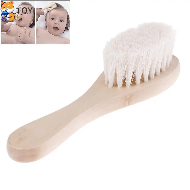 

Wholesale 1pcs Hair Brush Comb Wooden Handle Newborn Baby Hairbrush Infant Comb Soft Wool Hair Scalp Massage For Baby Retail