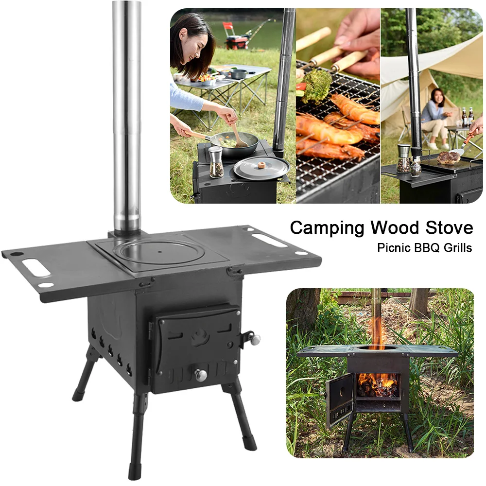 

Camping Stove Stainless Steel Folding Wood Stove Firewood Burning Tent Heater Outdoor Picnic Charcoal Cooking Grills For Hiking