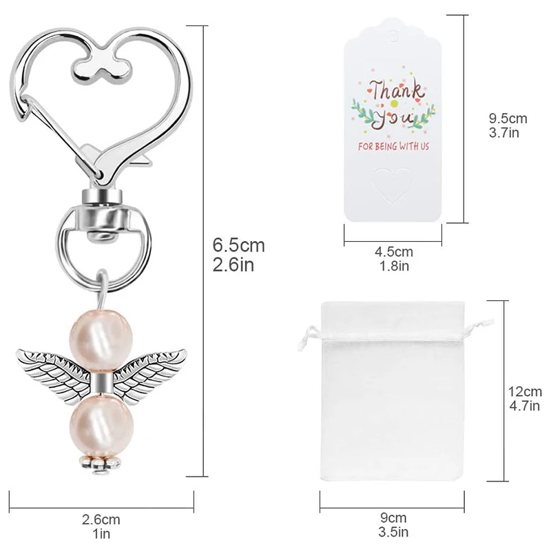 

40 Sets Pearl Angel with Heart-Shape Keychain Wedding Favor Set,Include Angel Pearl Keychains,Organza Gift Bags and More