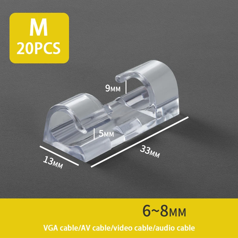 

20 шт. клейкие кабельные зажимы, прозрачные, держатели проводов для стены, органайзер для шнура под столом, автомобиль, ПК, проводная система внутри и снаружи