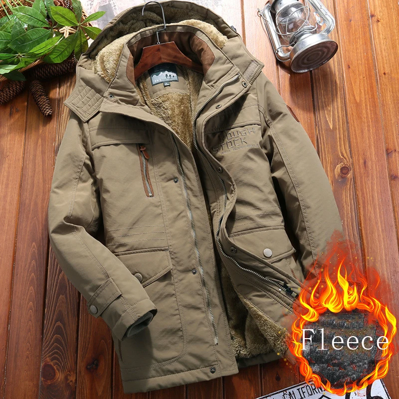 

Winter Parka Men Windbreaker Fleece Thick Warm Fur Coats Male Military Hooded Streetwear Overcoats Men's Windproof Jackets 6XL