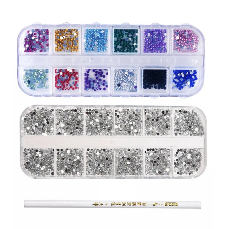 

1200 шт. Стразы для дизайна ногтей и 3000 шт. 3D акриловые стразы 2 мм драгоценные камни Шпильки Набор для украшения ногтей + ручка