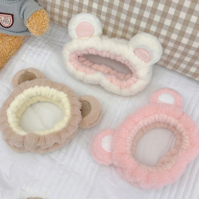 

Soft Coral Fleece Headband Makeup Wash Face Hair Band Cartoon Plush Wide Turban Head Wrap Cute Bear Hair Bands Hair Accessories