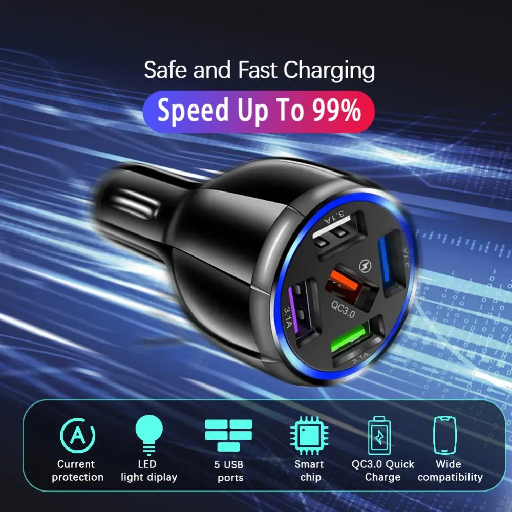 15A 5USB Mobile Phone Charger One For Five Mobile Phone Car Charger QC3.0 Fast Charger Mobile Phone Charger Adapter In Car images - 6
