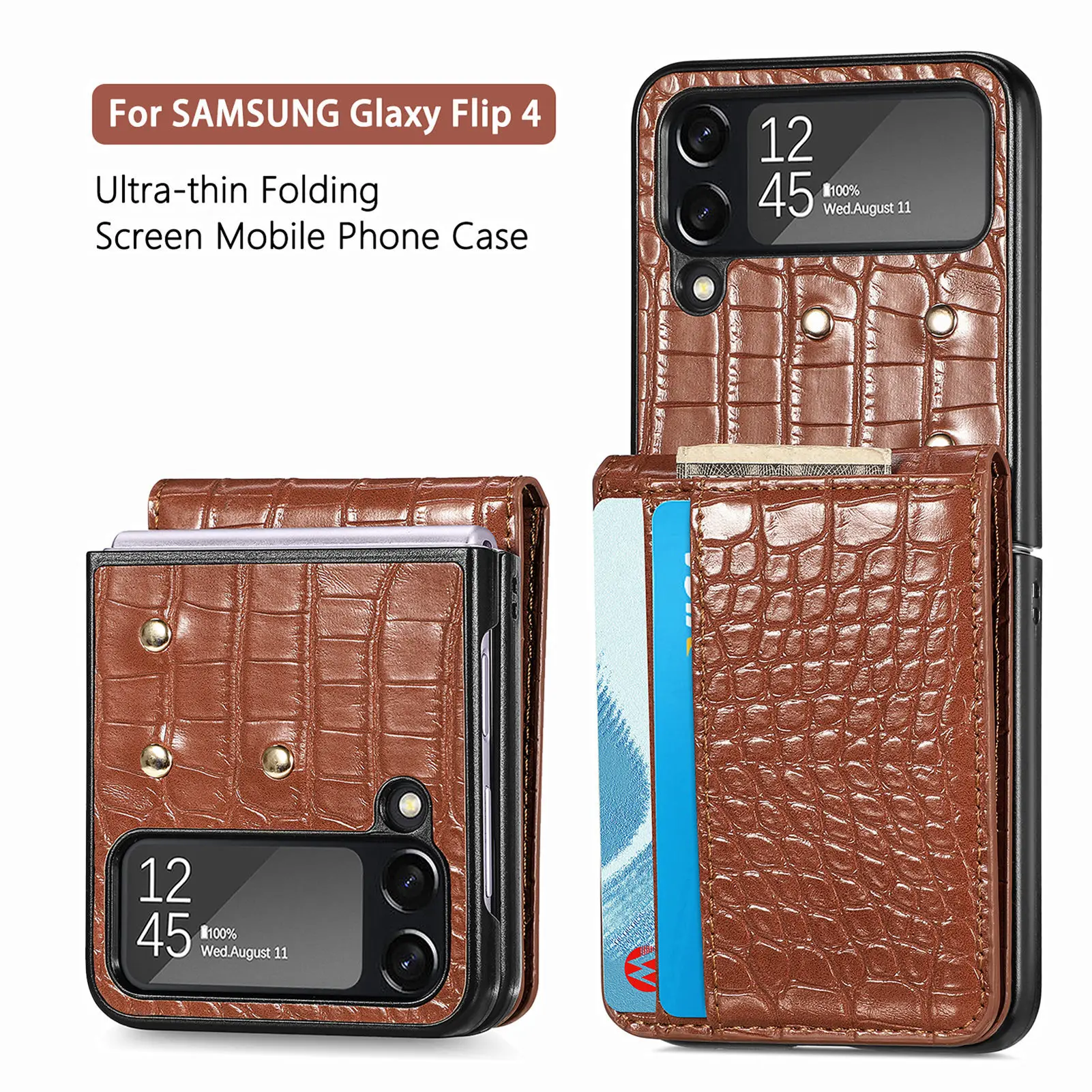 

Crocodile Print Wallet Phone Case For Samsung Galaxy Z Flip 4 Flip4 5G Detachable Credit Card Slot Holder Pocket Leather Cover