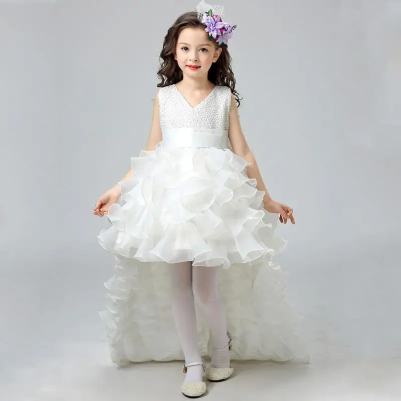 

2023 Luxury Gala Dress with Train for Teenage Girls Kids Lace Tutu Trailing Dresses Infants Mermaid Ball Gown for Piano Permance
