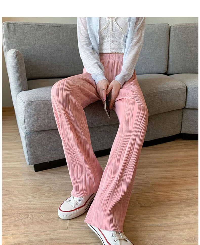 

New Pleated Wave Draped Women Casual Pants 2022 Spring Summer Fashion Trousers Solid Wide Leg Female Streetwear Oversize Pants