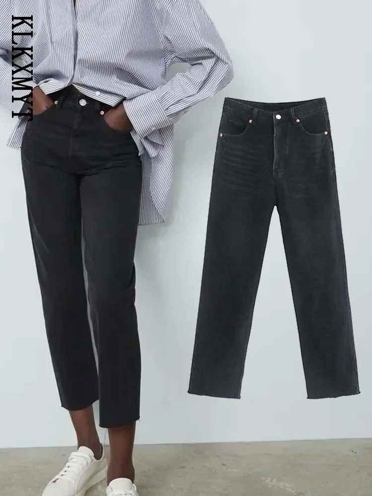 

KLKXMYT TRAF Women Chic Fashion Denim Pants With Hem Vents Flared Jeans Vintage High Waist Zipper Fly Female Trousers Mujer