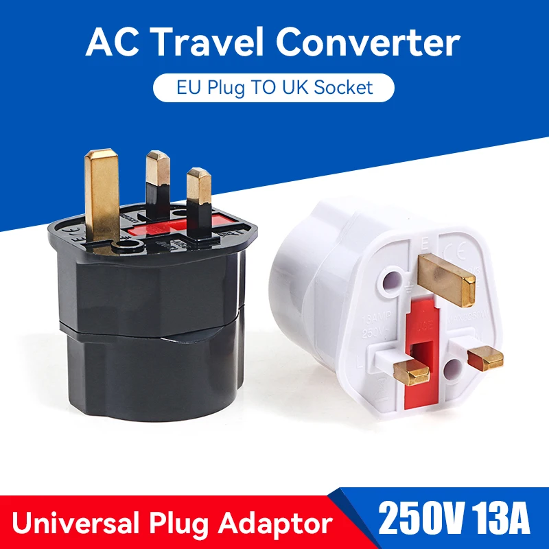 

Multifunctional EU Euro European to UK Plugs Adapter Power Converter Plugs 2 Pin Socket Travel 250V 13A Universal Adaptor