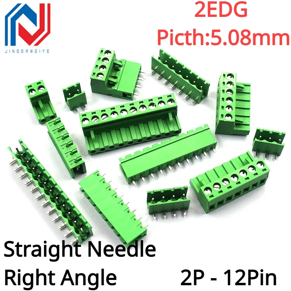 

2Pair 2EDG 5.08 PCB terminal Block Connector 5.08mm Socket Plug Screw Terminal Block 2-12Pin 2edg Straight Needle Header Socket
